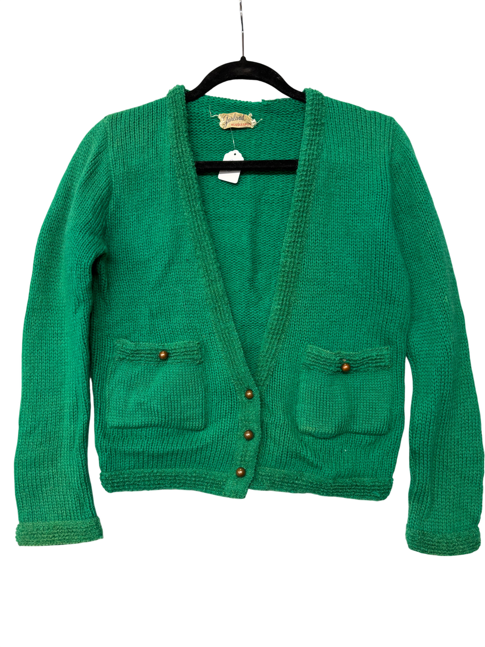 Vintage 1960s Garland Green Knit Button Cardigan